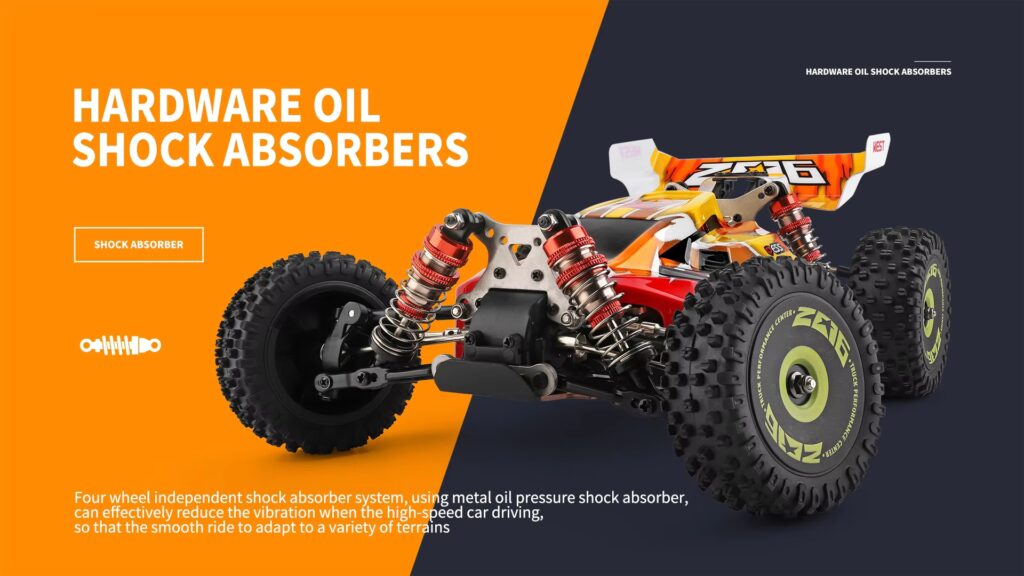 Fastest RC Cars for Racing: WL toys 144010 V8 Brushless – Unleash 75 km/h of Power in 2025 3 WL Toys 144010 V8 - Shock Absorbers