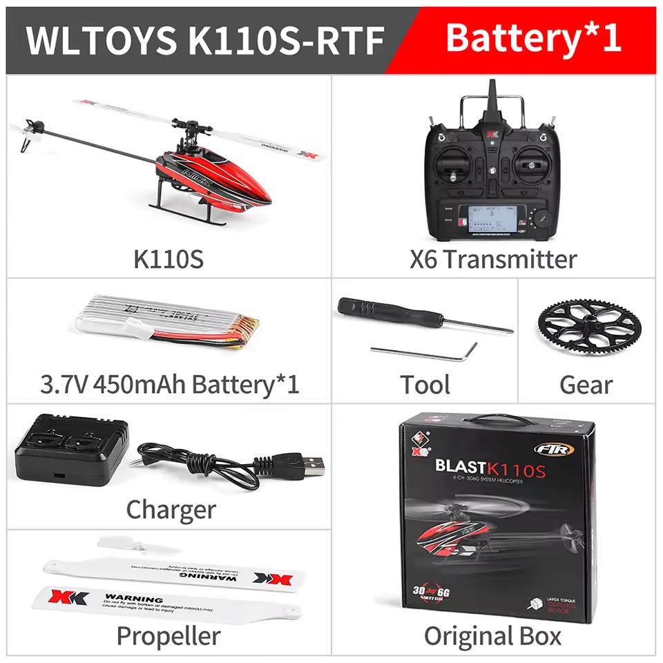 RC Helicopter Mastery: Take Control of the Skies with the Wltoys XK K110S 6 Wltoys XK K110S RC Helicopter Box Contents
